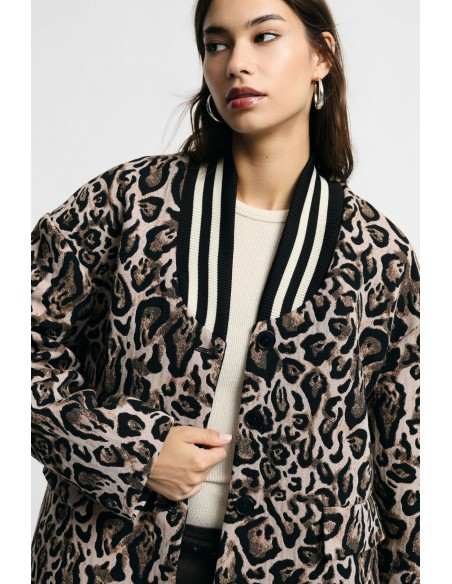 Blazer com padrão animal e gola canelada Please