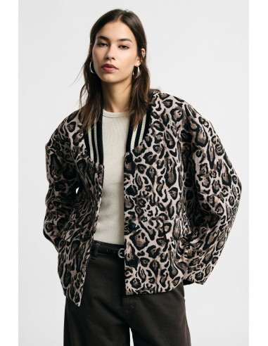 Blazer com estampado animal e gola canelada Please