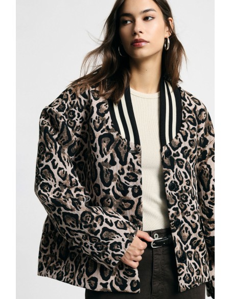 Blazer com estampado animal e gola canelada Please
