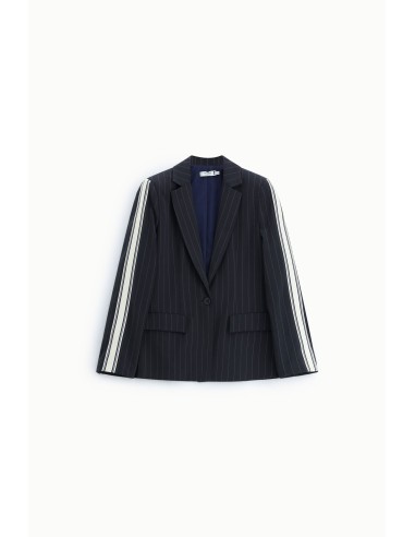Blazer às riscas com mangas em contraste e fecho com botão Please