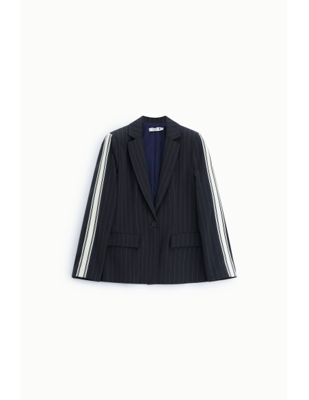 Blazer às riscas com mangas em contraste e fecho com botão Please