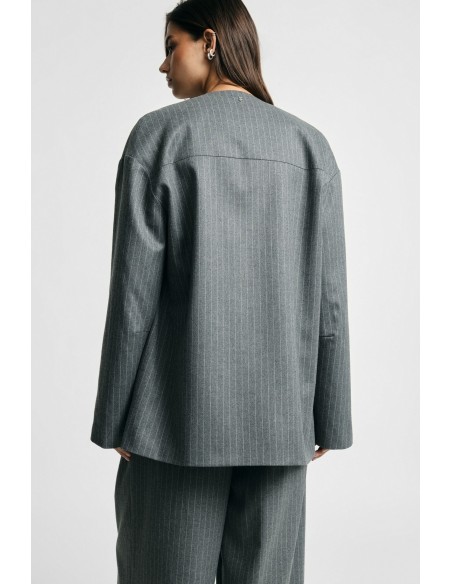 Blazer às Riscas Oversize com Fecho de Abotoamento Duplo Please