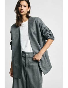 Blazer Oversize às Riscas com Fecho de Abotoamento Duplo Please
