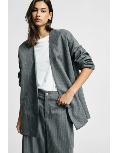 Blazer Oversize às Riscas com Fecho de Abotoamento Duplo Please