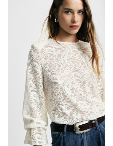 Camisola de renda com mangas balão Please