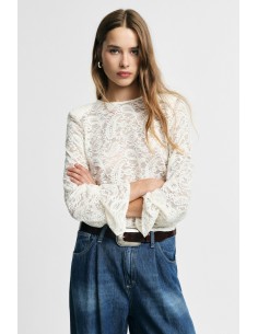 Camisola de renda com mangas balão Please