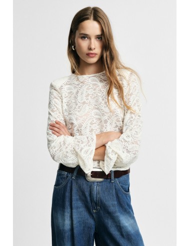 Camisola de renda com mangas balão Please