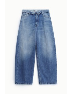 Jeans de perna larga de cintura subida com lavagem desgastada Please 2