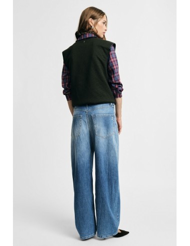 Jeans de perna larga de cintura subida com lavagem usada Please