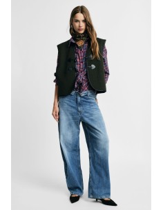 Jeans de perna larga de cintura subida com lavagem desgastada Please