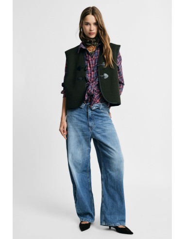 Jeans de perna larga de cintura subida com lavagem desgastada Please