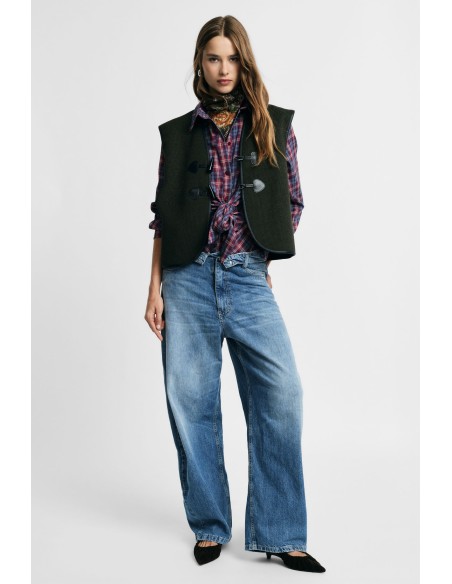 Jeans de perna larga de cintura subida com lavagem desgastada Please