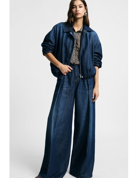 Jeans Ampi com pregas e cintura subida Please