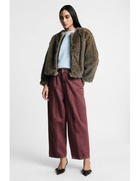 Jeans Please de perna larga, de corte cropped, com cinco bolsos