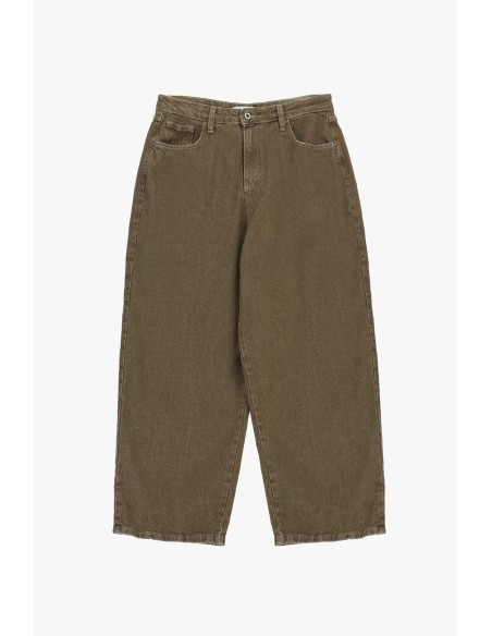 Jeans de perna larga, corte cropped, com cinco bolsos, por favor