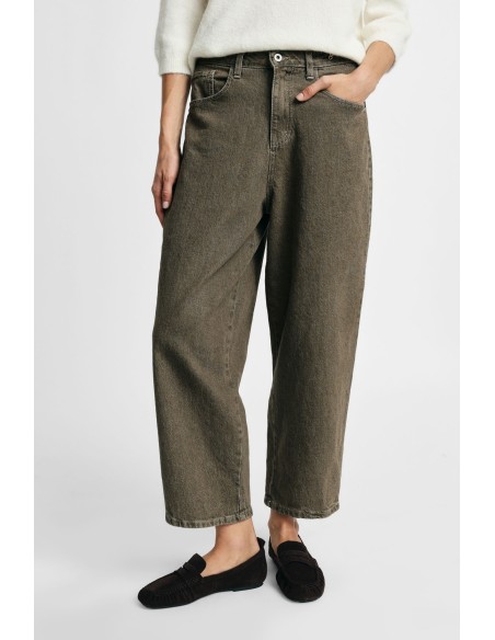 Jeans de perna larga, corte cropped, com cinco bolsos Please