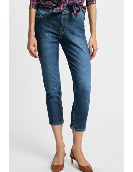 Jeans de perna direita com cinco bolsos, por favor