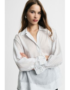Camisa de corte regular às riscas com punhos ajustáveis Please