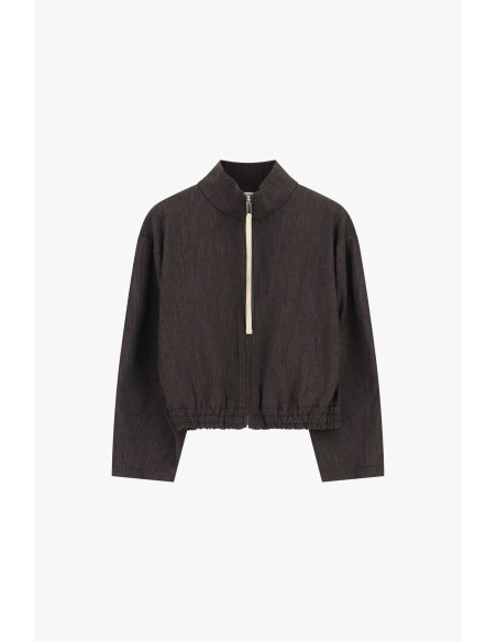 Sweatshirt curta com fecho e bainha elástica Please