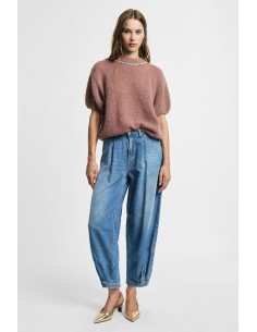 Jeans balão com pregas e bainha ajustável, por favor