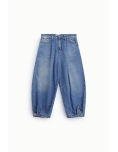 Jeans balão com pregas e bainha ajustável, por favor 2