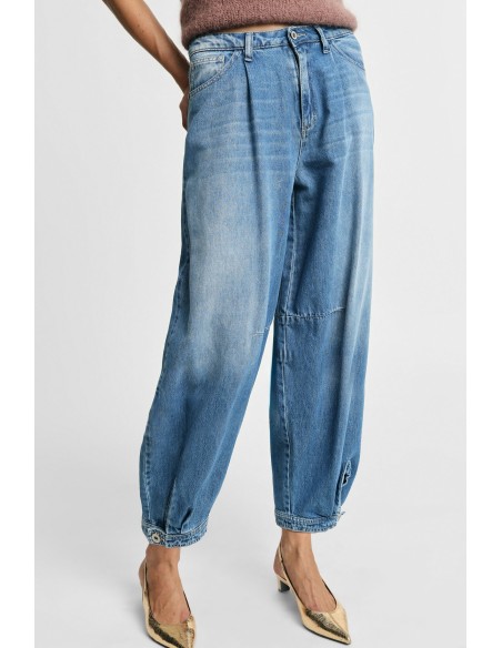 Jeans balão com pinças e bainha ajustável, por favor