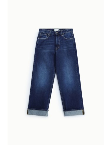 Jeans largos de cintura subida com bainha virada Please