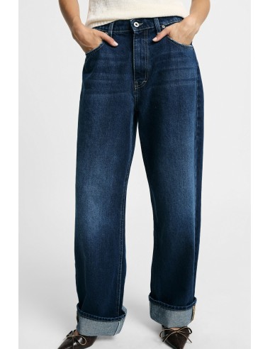 Jeans Ampi de cintura subida com bainha dobrada Please