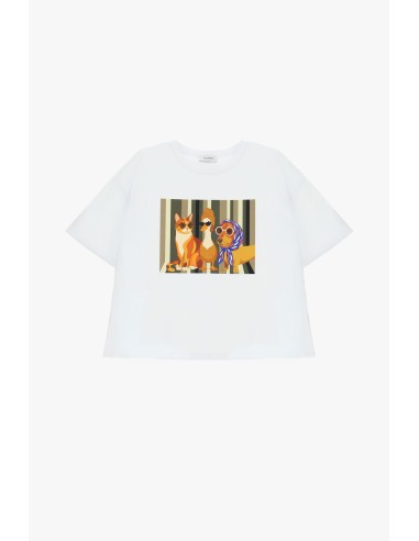T-shirt de gola redonda com estampado ilustrado frontal Please
