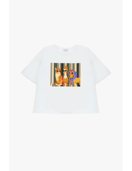 T-shirt de gola redonda com estampado ilustrado frontal Please