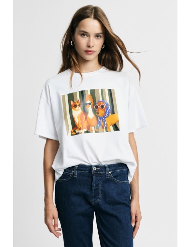 T-Shirt de gola redonda com estampado ilustrado à frente, por favor