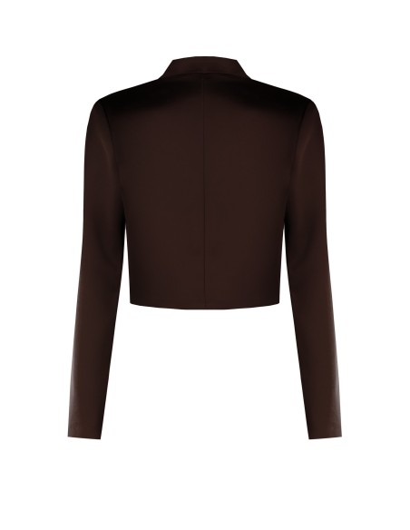 Casaco Spencer Crop Aberto em Cetim Sem Lapelas Rinascimento