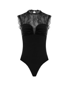 Body justo em malha elástica com inserto em renda Chantilly Rinascimento 2