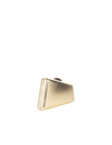 Clutch rígida em formato trapezoidal em pele sintética metalizada, com alça de ombro em corrente