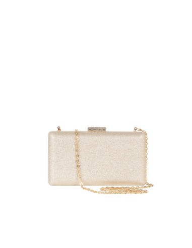 Clutch rígida com glitter, fecho com glitter e alça de corrente Rinascimento