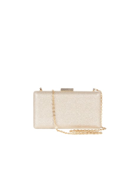 Clutch rígida com glitter, fecho com glitter e alça de corrente Rinascimento