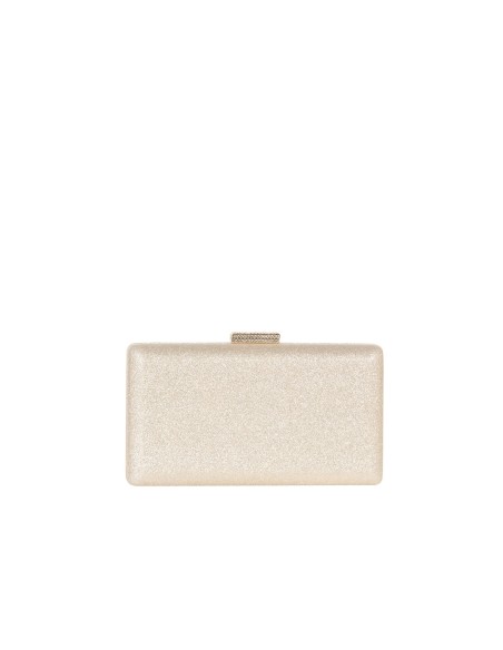 Clutch rígida com glitter, fecho com glitter e alça de corrente Rinascimento