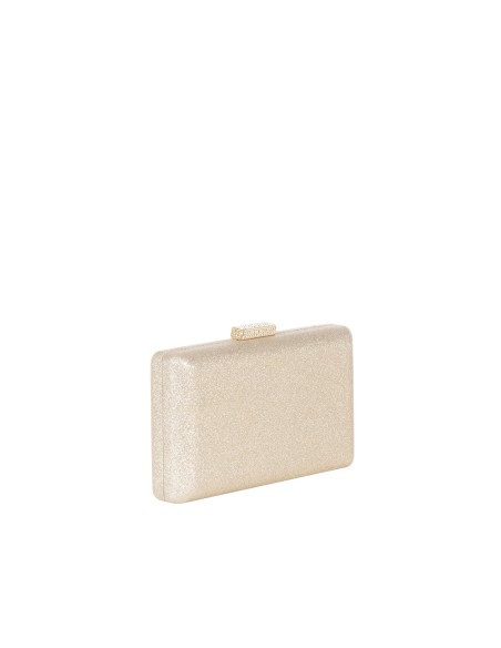 Clutch rígida com glitter, fecho com glitter e alça de corrente Rinascimento