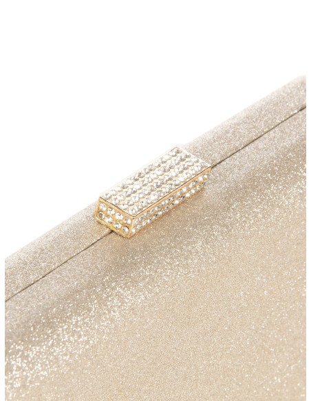 Clutch rígida com glitter, fecho com glitter e alça de corrente Rinascimento