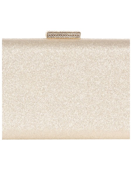 Clutch rígida com glitter, fecho com glitter e alça de corrente Rinascimento