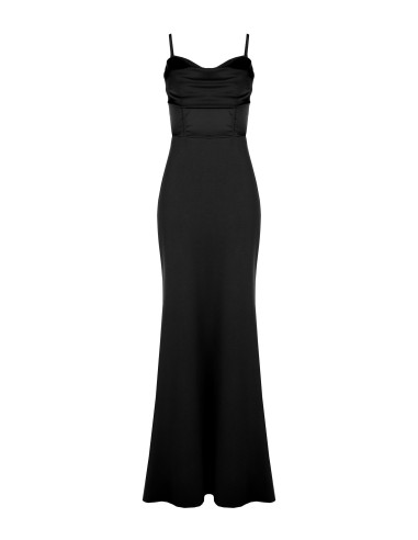 Vestido comprido justo em crepe scuba com corpete em cetim Rinascimento