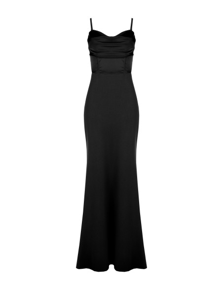 Vestido comprido justo em crepe scuba com corpete em cetim Rinascimento