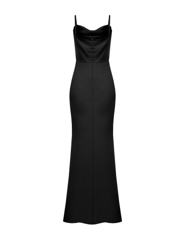 Vestido comprido justo em crepe scuba com corpete em cetim Rinascimento