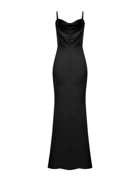 Vestido comprido justo em crepe scuba com corpete em cetim Rinascimento