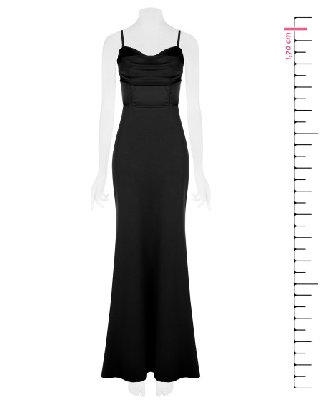 Vestido comprido justo em crepe scuba com corpete de cetim Rinascimento
