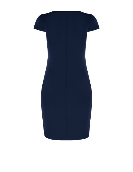 Vestido Curvy de Corte Tubo em Scuba Crepe com Decote em V Franzido de um Lado Rinascimento Curvy