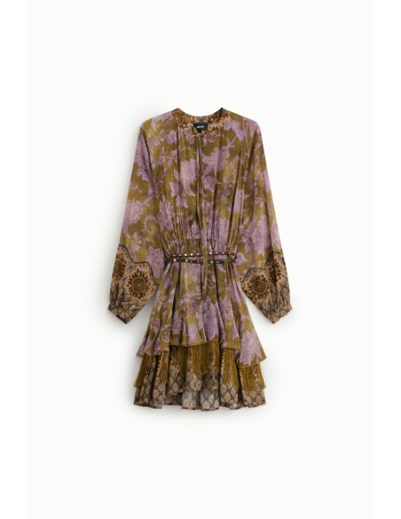 Vestido curto com estampado floral e cinto Dixie