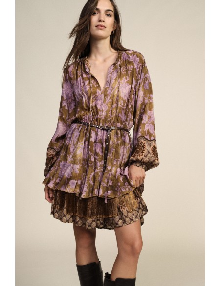 Vestido curto com estampado floral e cinto Dixie