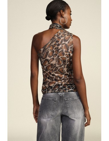 Top de Um Ombro com Estampado Animal e Laço Dixie