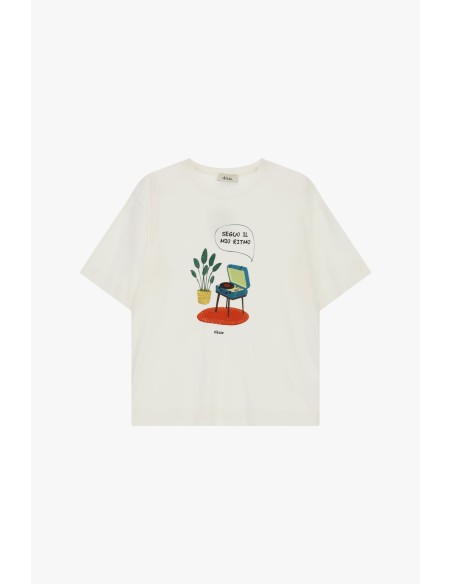 T-shirt oversize com gola redonda e estampado de gira-discos Dixie